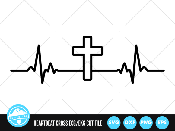 Heartbeat Line Christian Cross SVG for Crafts & Graphics